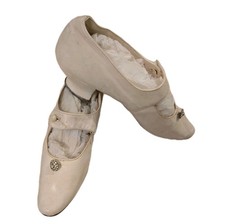 Antike edwardianische 20er Jahre cremige Mary Jane Kinder Leder Schuhe, Größe 3 UK