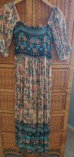 Womens Smocked Floral Square Neckline Puff Sleeve Maxi Dress Size Small