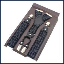 Leather Alloy Suspenders 4 Clip Vintage Casual Unisex Trousers Braces Gift