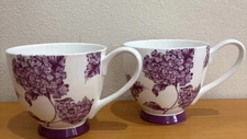 Portobello By Inspire - Purple Flowers Coffee Tea Cups (2) Curved Footed