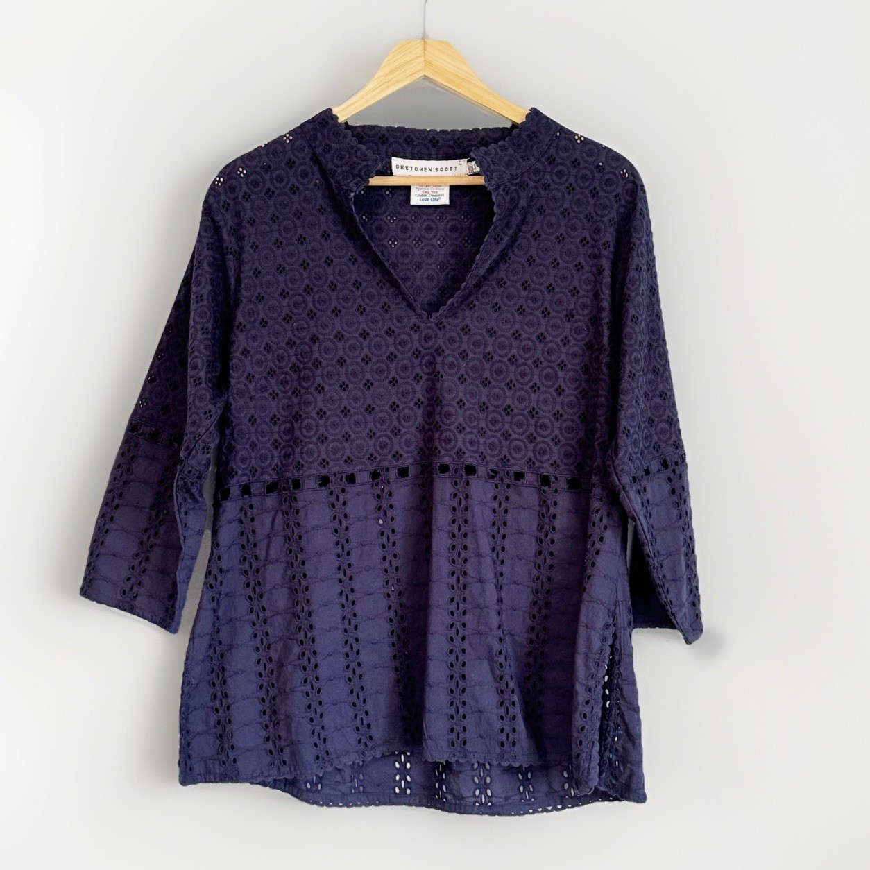 Gretchen Scott Diva Mixed Eyelet Tunic Size XXL Navy Blue Resort Vacation