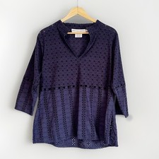 Gretchen Scott Diva Mixed Eyelet Tunic Size XXL Navy Blue Resort Vacation