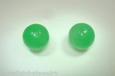 8MM ROUND GREEN JADEITE JADE BALL BEAD SOLID 14K YELLOW GOLD POST STUD EARRINGS