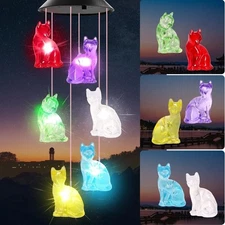 Cat Wind Chimes Cat Solar Wind Chime Color Changing Outdoor Gifts Fo Mom Grandm