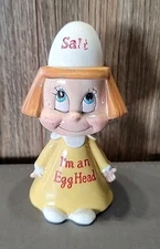 Vintage Yellow Kreiss “I'm An Egghead”Ceramic Egg Holder W/Salt Shaker
