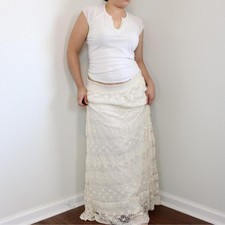Vintage Cream lace maxi skirt with elastic waistband Size XL
