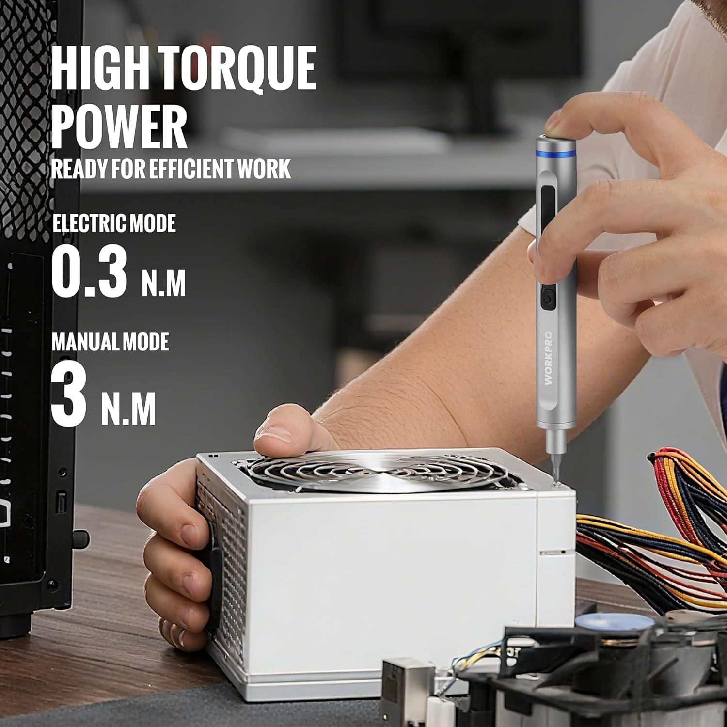 WORKPRO Mini Electric Screwdriver with Magnetizer, 36 S2 Steel Bits & 2 Grey 