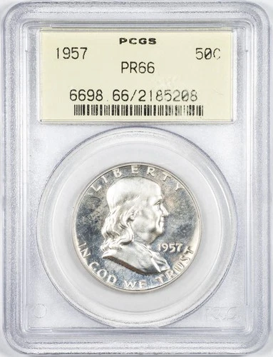 1957 PCGS PR66 Franklin Silver Half Dollar Proof in Old Green Holder OGH