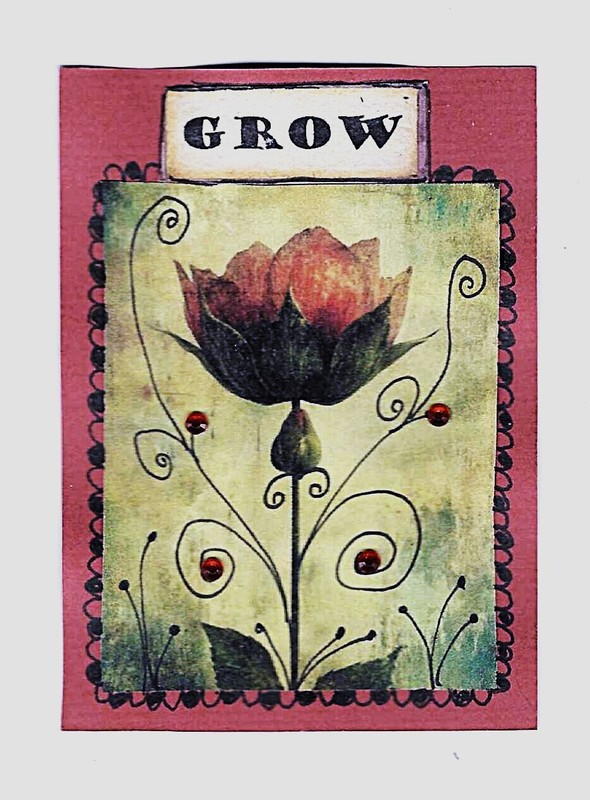 ACEO Art Trading Card ATC Original Collage Flower Blossom Rose Floral Grow OOAK