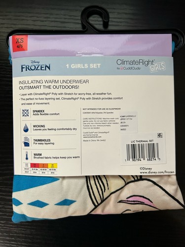 NWT Climate Right by Cuddl Duds Disney Frozen Warm Underwear Girls Set XS 4/5 - Picture 2 of 3