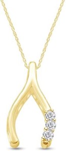 Authentic Past Present Future Wishbone Pendant Necklace Simulated Diamond Sterling Silver