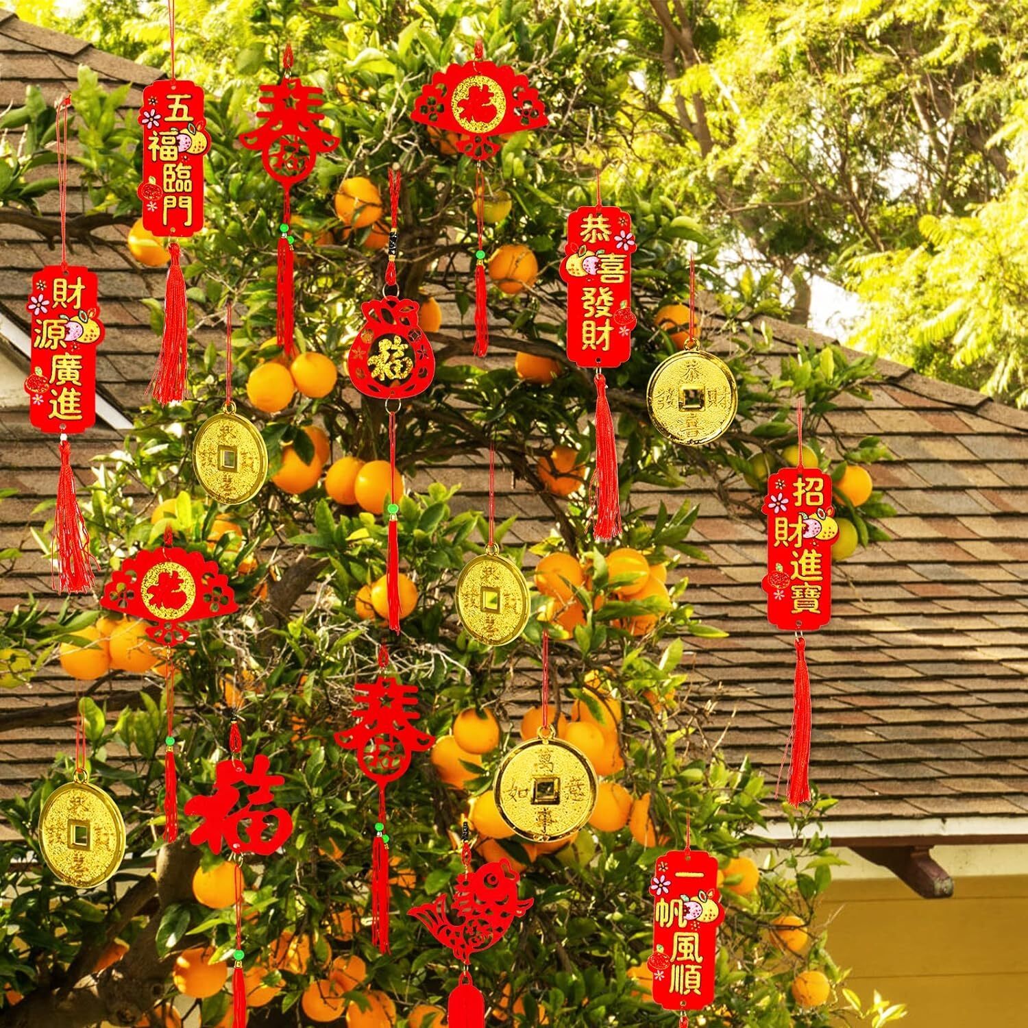 48 Pcs Chinese New Year Decorations Hanging Red Ornaments Chinese Lunar