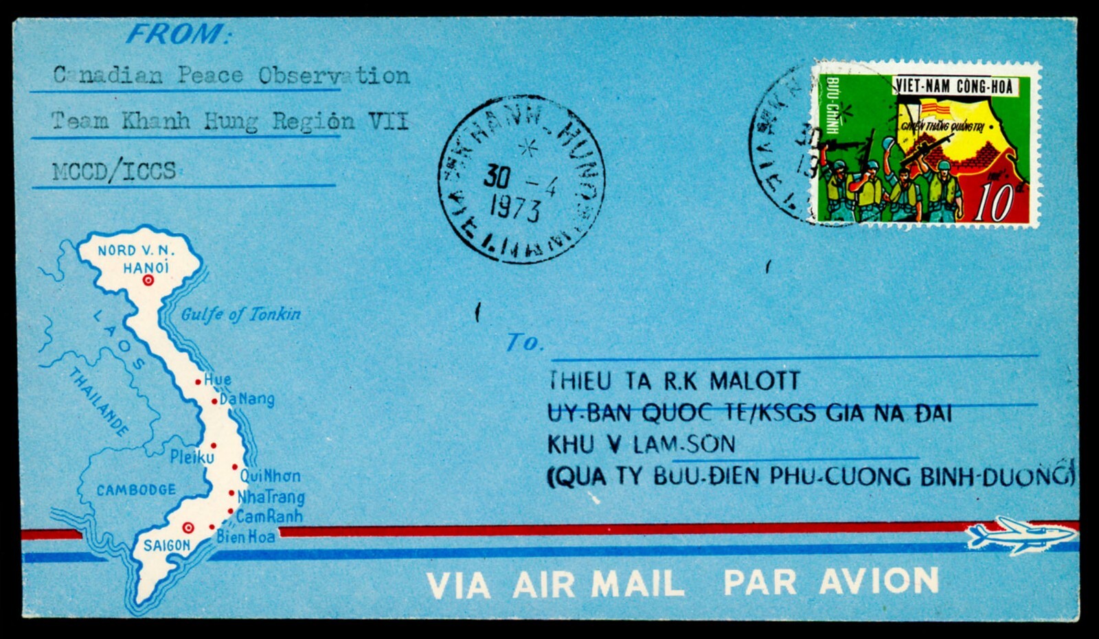 South VIETNAM 8 Military Covers Canadian Delegation MCCD w Different PM (L1080)