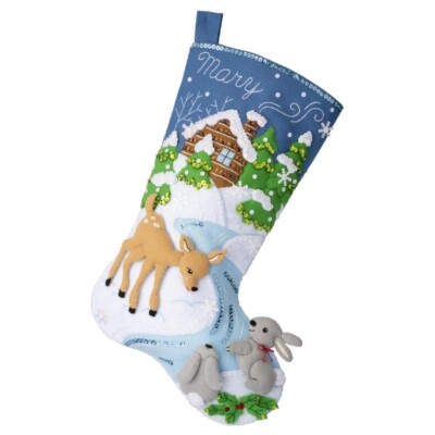 Bucilla Felt Applique Christmas Stocking Kit SNOWY RETREAT  18 in
