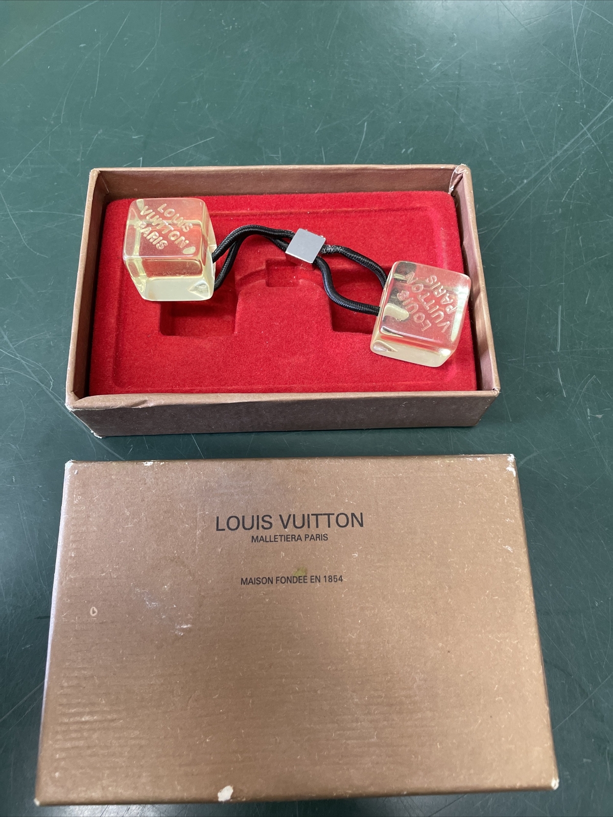 Louis Vuitton Green Neon Resin Cube Pony Tail Hairtie Louis