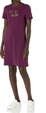 Calvin Klein Women's Purple  Short Sleeve Logo  T Shirt Dress Size M