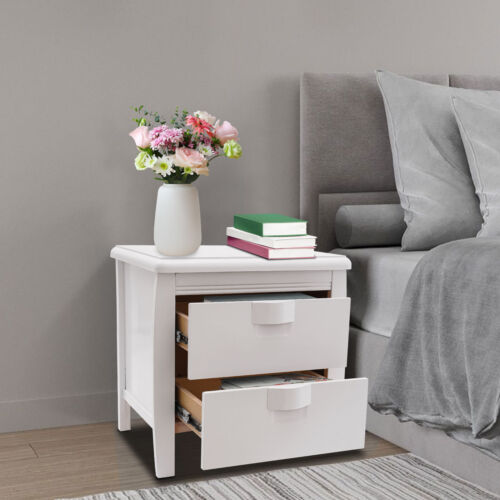 Nightstand Bedroom Bedside Bed Solid Wood End Side Table 2 Drawers Storage USA
