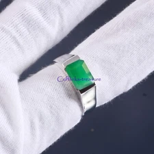 Natural Green onyx Gemstone With  925 Sterling Silver Ring For Men's #5608