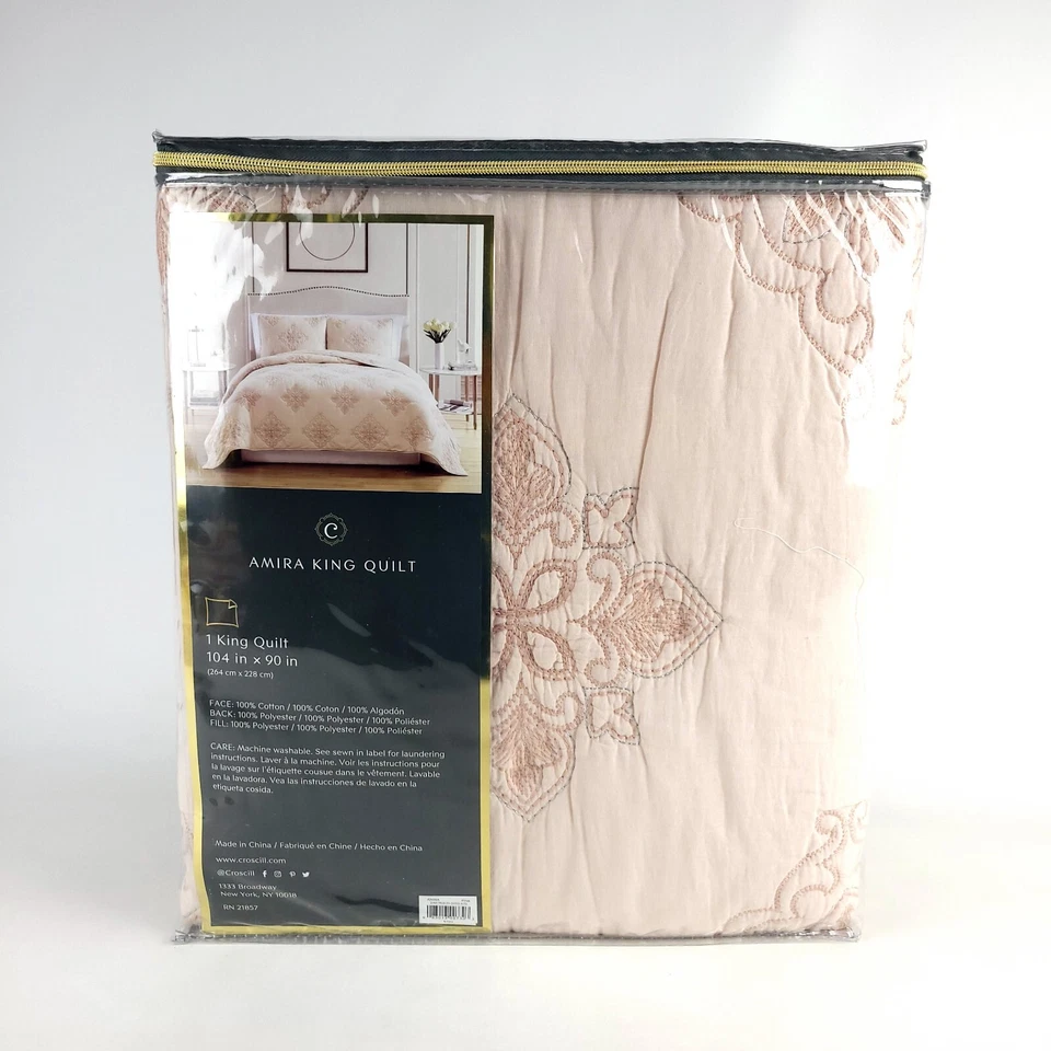Croscill AMIRA King Quilt 104" x 90" Light Pink  New  - Image 2 of 4