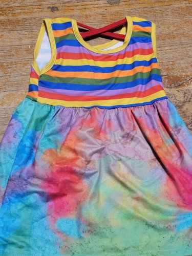 Rainbow Brite Striped Dress Size 5-6 Kids - Picture 3 of 4