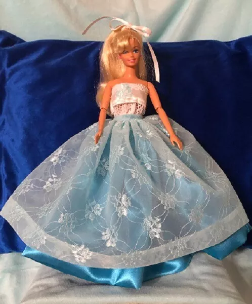 Barbie Clothing Handmade custom ball gown blue. gold princess dress | eBay