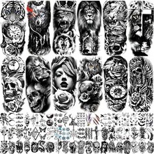 3D Realistic Temporary Tattoo for Men Women Adults Include Black Lion 72 Sheets