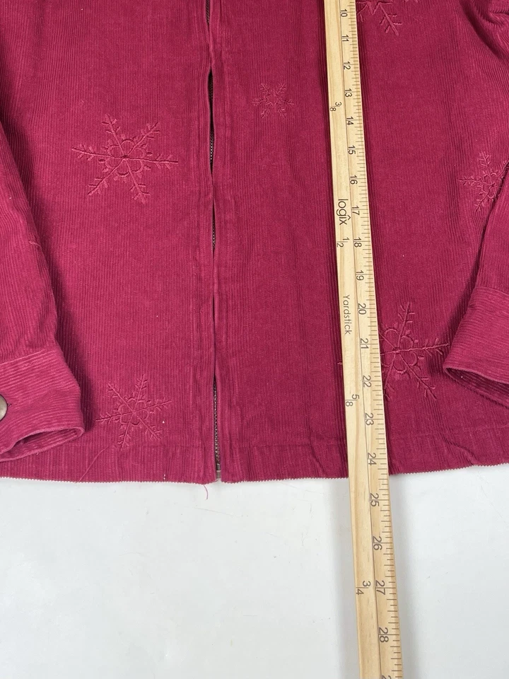 NorthCrest Mujer Cremallera Pana Camisa Chaqueta Arándano Rosa Bordado Talla Lg Foto 4 de 4