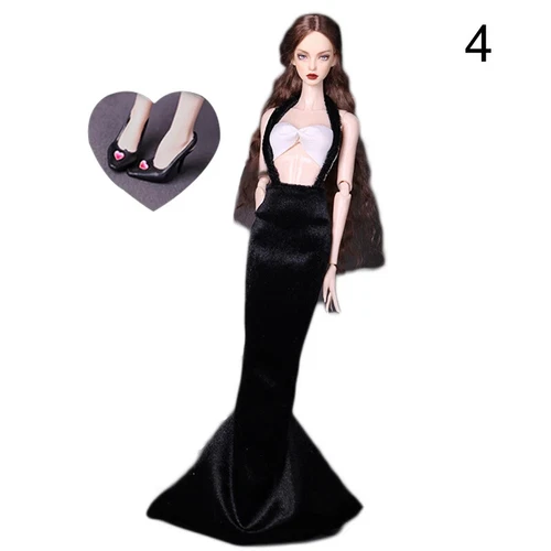 Schwarzes Kleid für Barbie Puppe Outfit Kleidung Top Meerjungfrau Kleid Sandalen - Bild 6 von 6