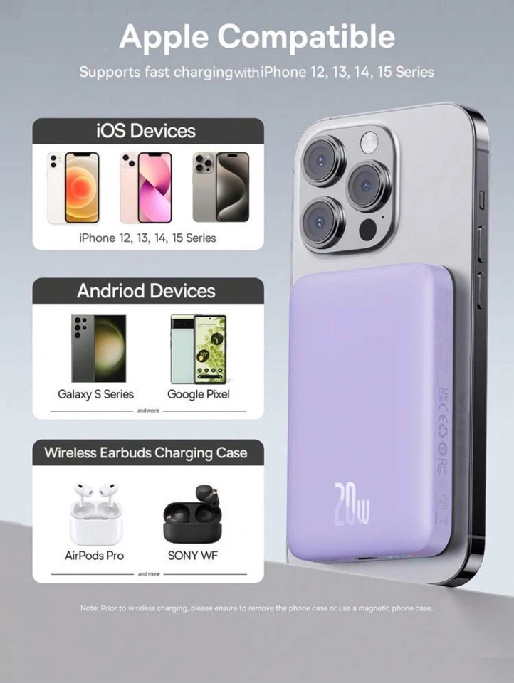 Baseus Magnetic Battery, Wireless Portable Charger 20W USB-C Purple - Imagem 4 de 4