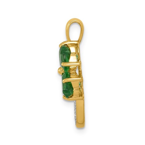 14k Yellow Gold Lab Created Emerald and Diamond Four Leaf Clover Pendant for Mom - Picture 2 of 4