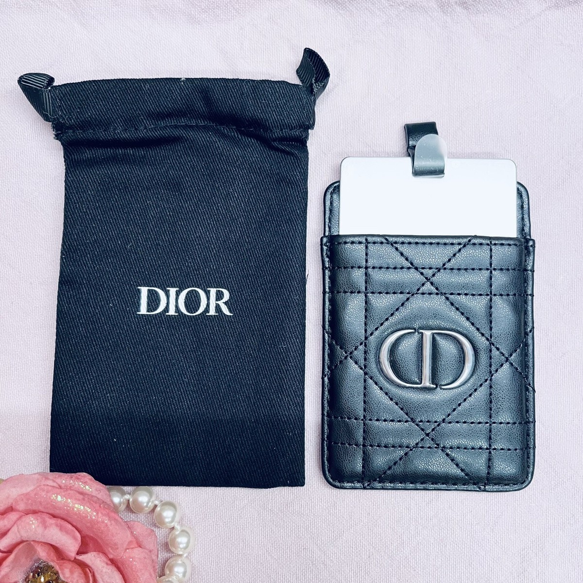 Dior Silver Rouge Balm Compact Mirror With Black Faux Leather Logo