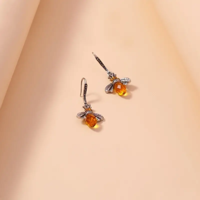 Orecchini Donna In Argento 925 A Forma Di Ape Con Zirconi, Gioiello Fine Con Confezione Regalo Di Lusso