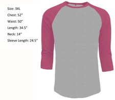 3/4 Sleeve Plain T-Shirt Baseball Raglan Jersey Sports Men's Tee Gray Pink 3XL