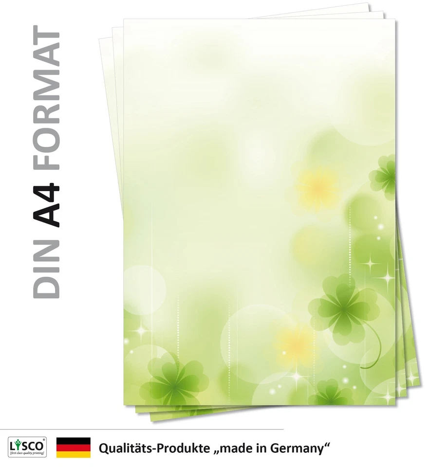 LYSCO® 25 Blatt Motivpapier-5135 A4 Briefpapier grüne Kleeblätter Kugel Seifenblasen