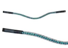 Beautiful 3 Row Sky Crystal Stone Leather Browband for Horse Bridle All Sizes .