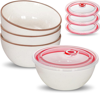 4 Pack Ceramic Bowls with Lids, 28 Oz Kitchen Bowl Set for Cereal, Salad, Soup, 