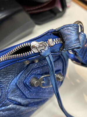 Balenciaga Le Cagole XS Blue Metallic Leather Shoulder Bag