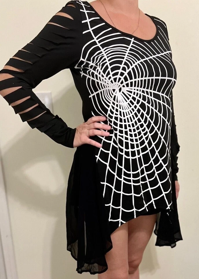 New Spiderweb Plus Size Tunic Top Ripped Sleeve Halloween Costume M L XL XXL 3XL - Image 3 of 4