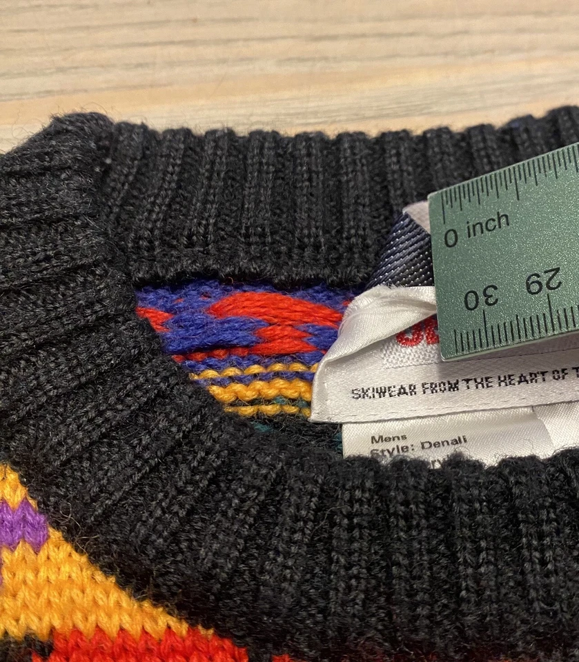 VTG Obermeyer Wild Aztec Geometric Mens S Crew Neck Wool Blend Denali Sweater - Image 4 of 4