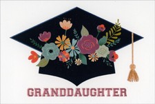 Black Grad Cap Decorated with Colorful Flowers Graduation Card for Granddaughter