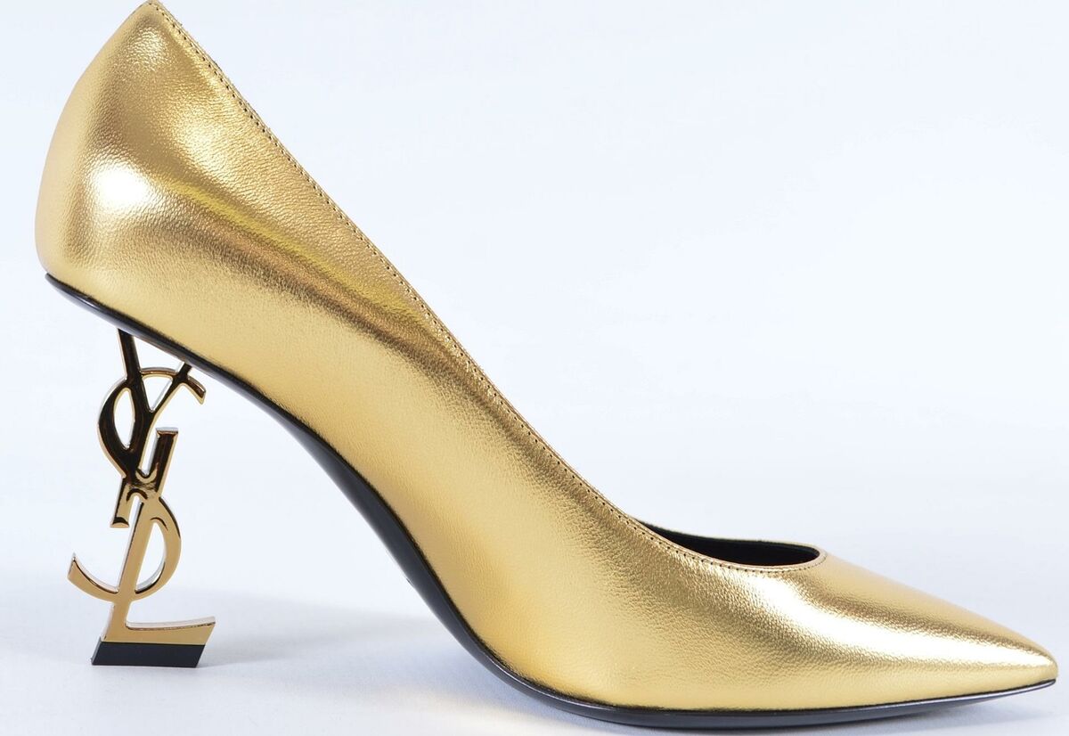 New YSL Saint Laurent OPYUM Metallic Gold Logo Heel Pumps New YSL Saint Laurent OPYUM Metallic Gold Logo Heel Pumps