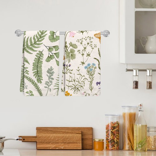 Plant Green Kitchen Towels Set of 2 Pink Floral Kitchen Tea Towels 18x26 Inch - Picture 3 of 6