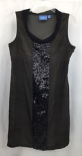 Simply Vera Wang Dark Gray Plaid Shadow Sequin Panel Dress Womens Sz 10 EUC