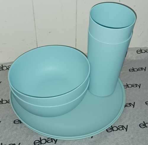 6 pcs Mainstays Plastic Dinner Plates,Cereal Bowls & Tumblers Set, turquiose - Picture 2 of 11