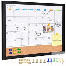 Monthly Whiteboard Calendar with Cork Board for Wall, 17"x13",Magnetic Dry Erase