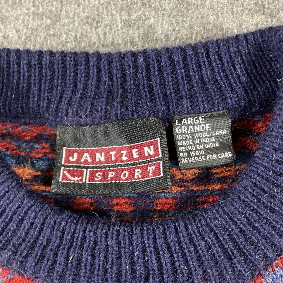 Vintage Jantzen Sport 100% Wool Men L Fair Isle Nordic Pullover Sweater Retro - Image 3 of 4