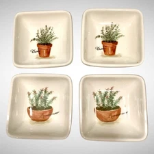 EFFETTI Home Set of 4 Rosmarino Timo Herb Square Appetizer Dishes Handmade in It