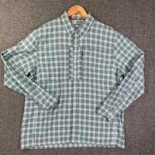 Simms Fishing Shirt Men Extra Large Blue Plaid Vented Camping Outdoor Hiking