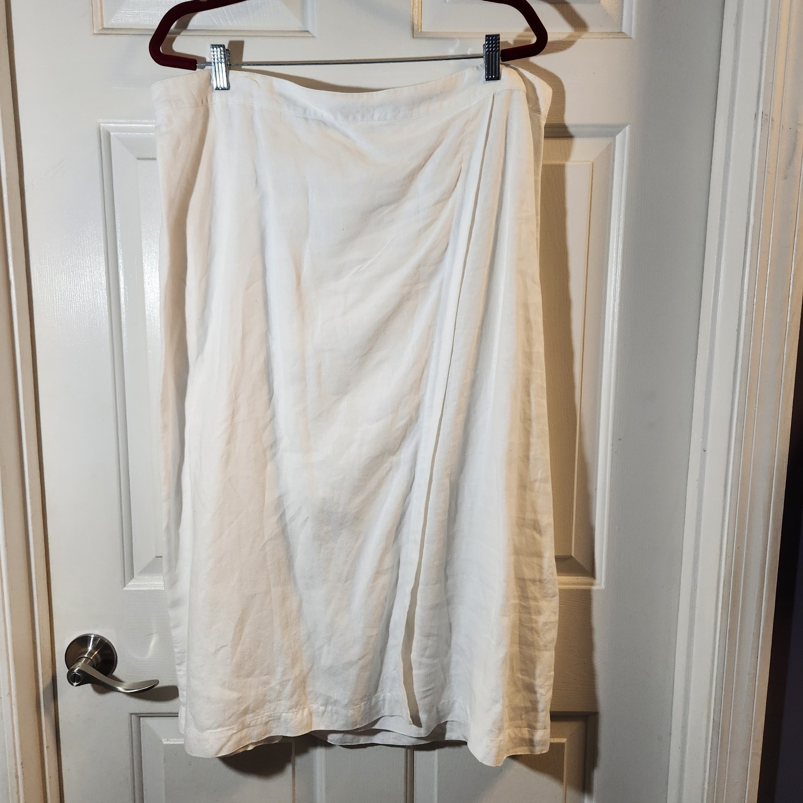 Eileen Fisher White 100% Organic Linen A-Line Midi Skirt XL Classic  Preppy