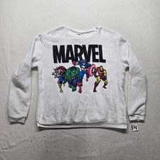 Marvel Comic White Super Soft Pullover Crew Neck Sweater Girls L Large 11-13